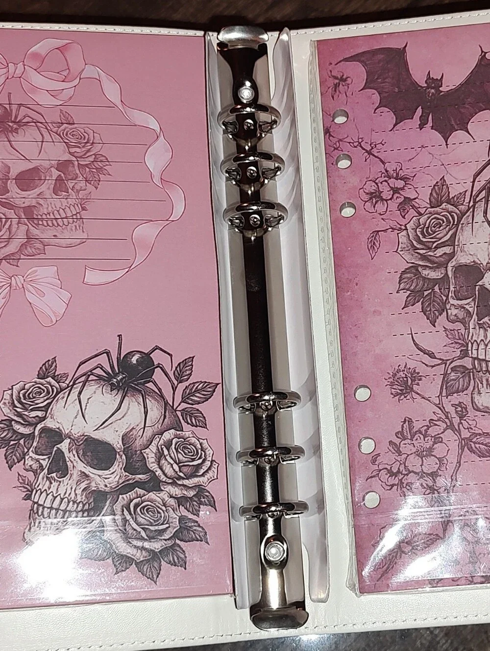 New! A6 PU Soft Leather Black Journal with Pink Rhinestone Skull & Wings
